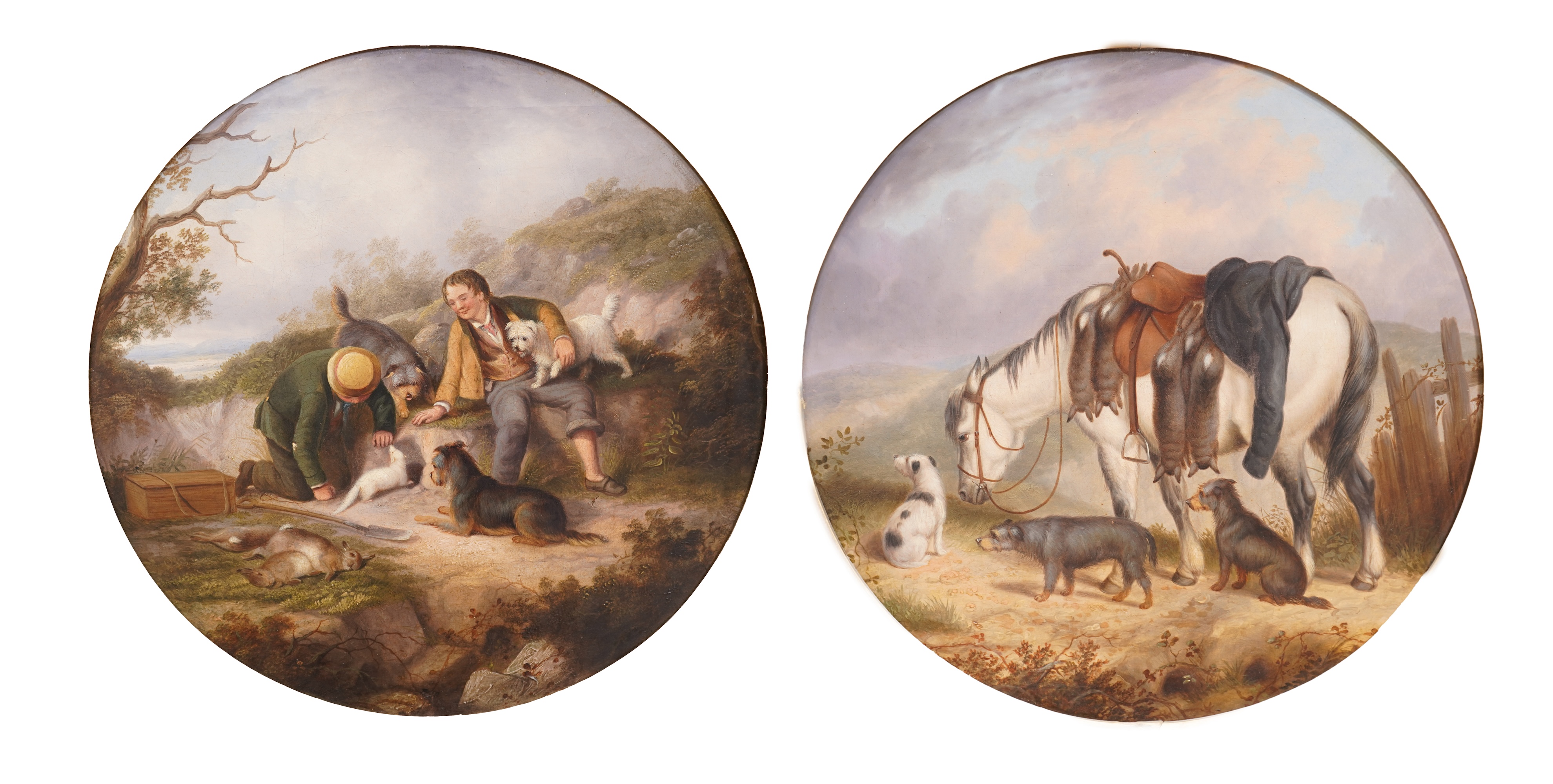 James Charles Morris, (fl. 1851-1863), A pair of tondo rabbiting scenes